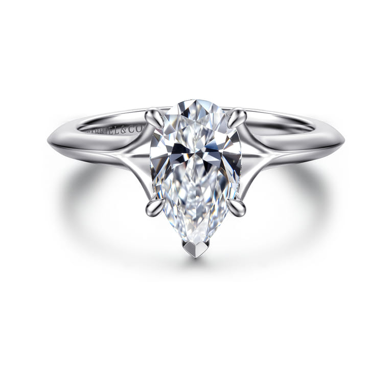 Alden - 14K White Gold Split Shank Pear Shape Diamond Engagement Ring - 0.04 ct - Shot 1