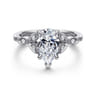 Brigida - Vintage Inspired 14K White Gold Pear Shape Diamond Engagement Ring - 0.16 ct