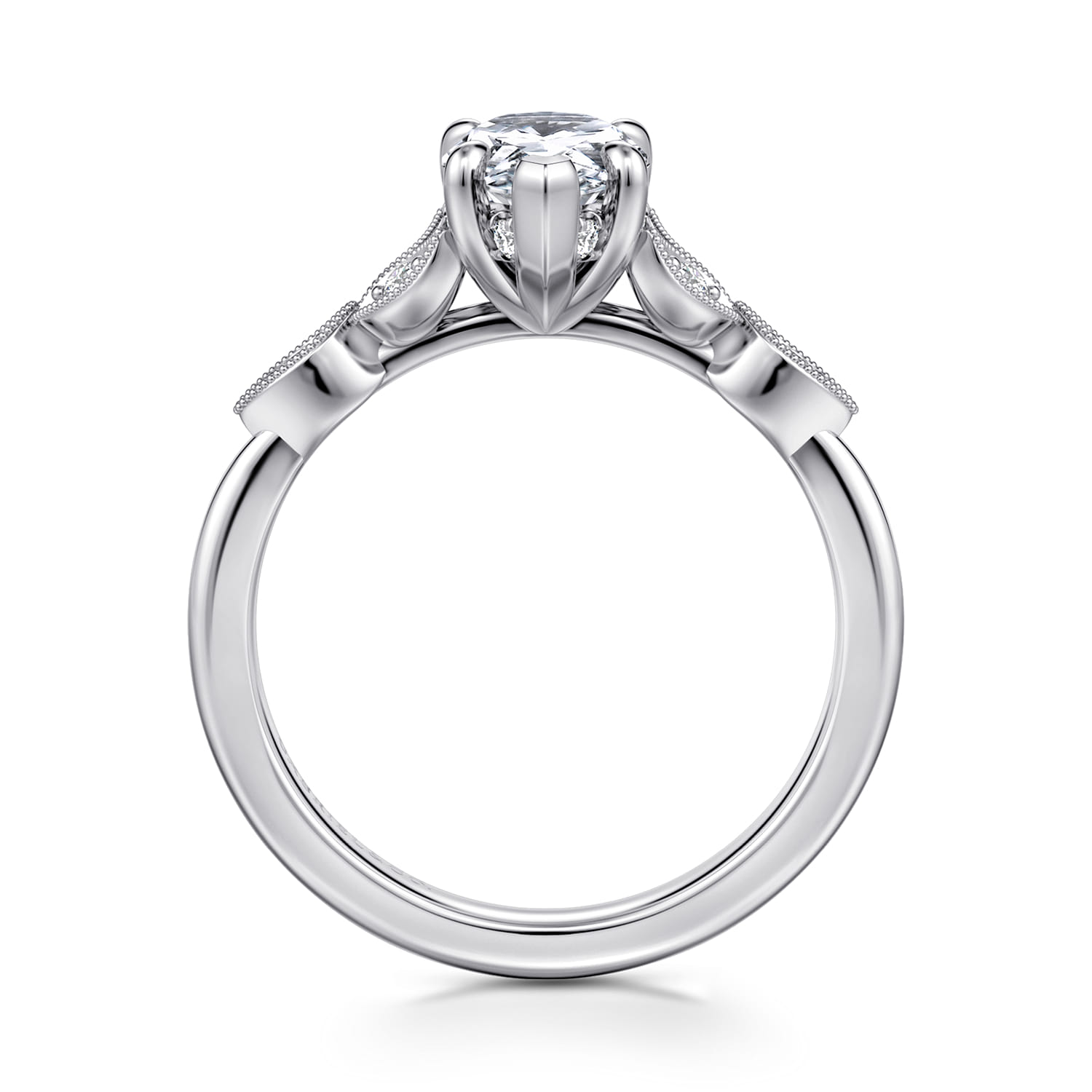 Brigida - Vintage Inspired 14K White Gold Pear Shape Diamond Engagement Ring - 0.16 ct - Shot 2