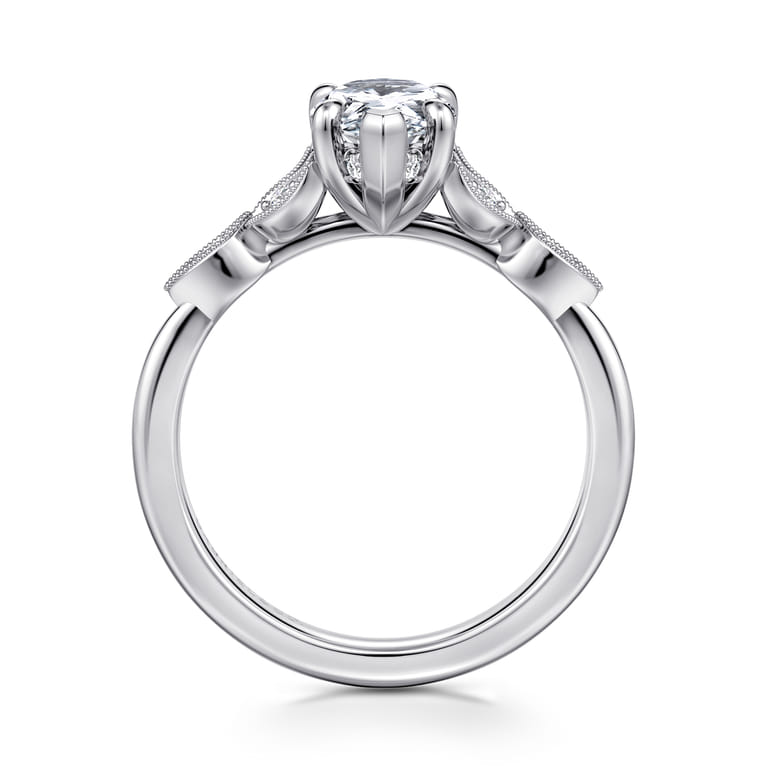 Brigida - Vintage Inspired 14K White Gold Pear Shape Diamond Engagement Ring - 0.16 ct - Shot 2