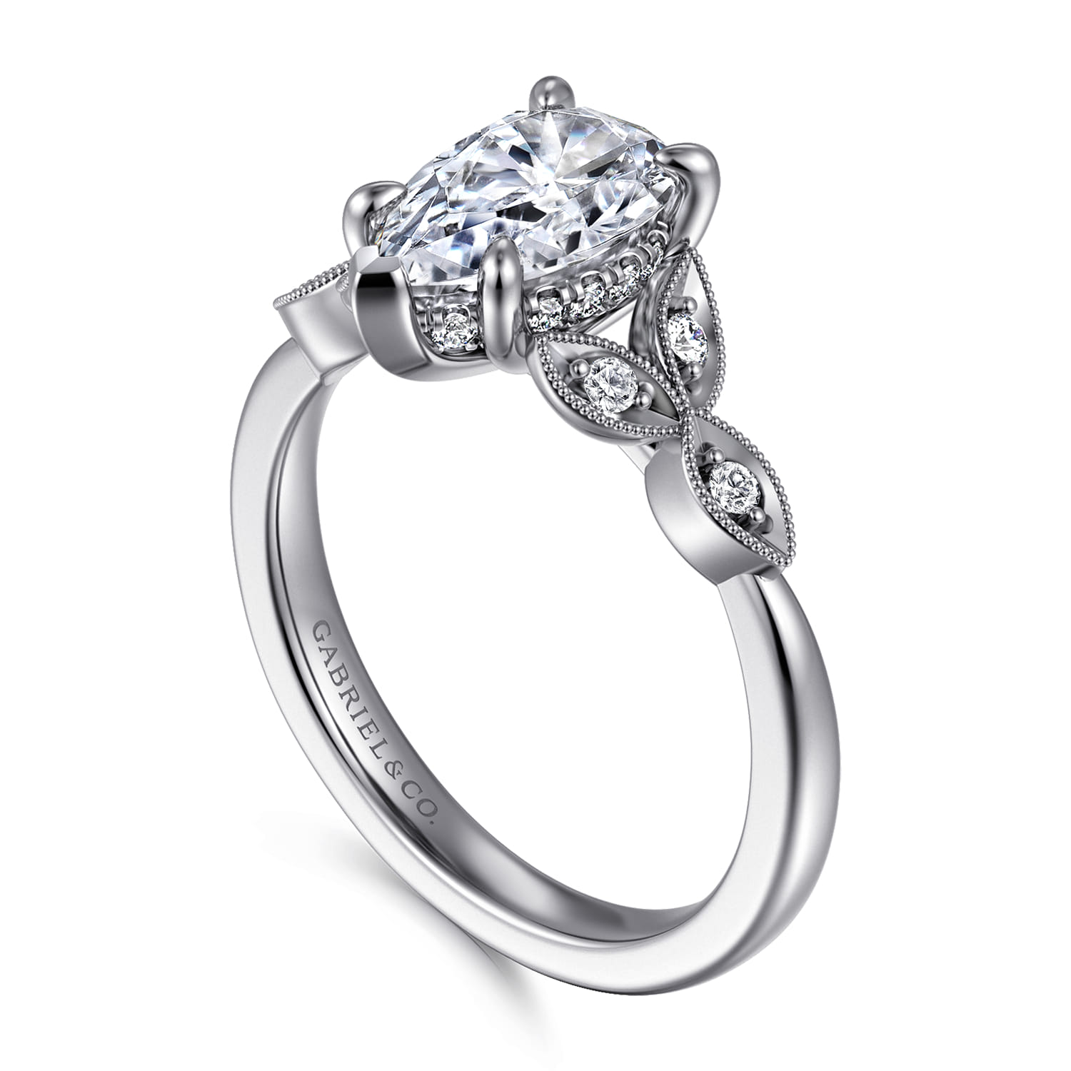Brigida - Vintage Inspired 14K White Gold Pear Shape Diamond Engagement Ring - 0.16 ct - Shot 3