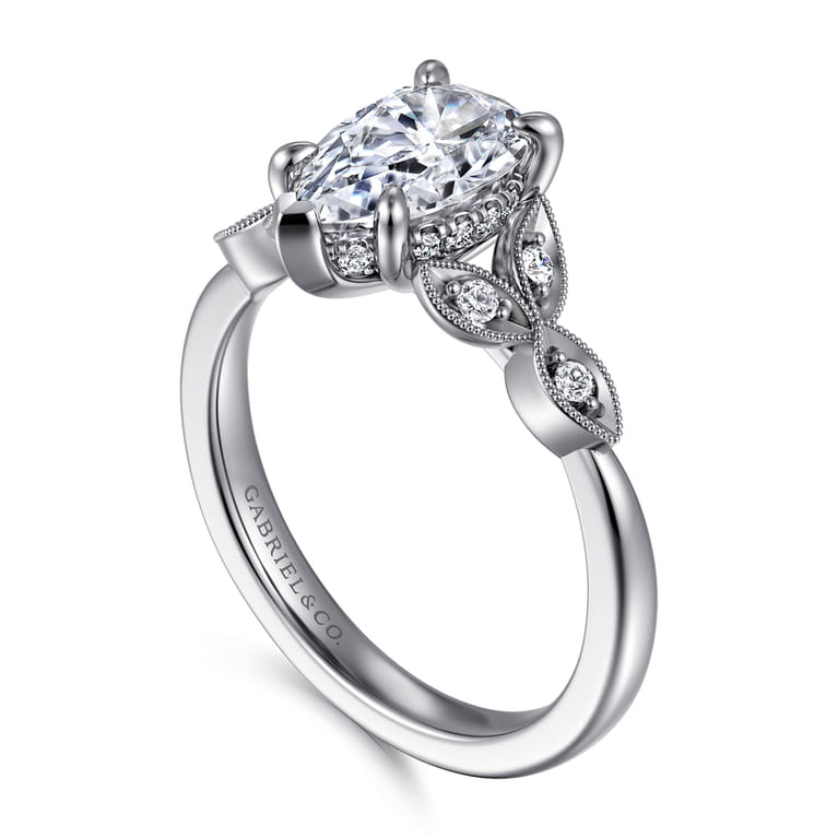 Brigida - Vintage Inspired 14K White Gold Pear Shape Diamond Engagement Ring - 0.16 ct - Shot 3