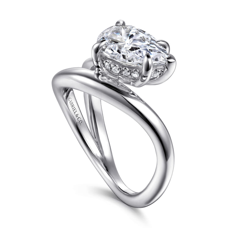 Eleanora - 14K White Gold Pear Shape Diamond Wrap Engagement Ring - 0.08 ct - Shot 3