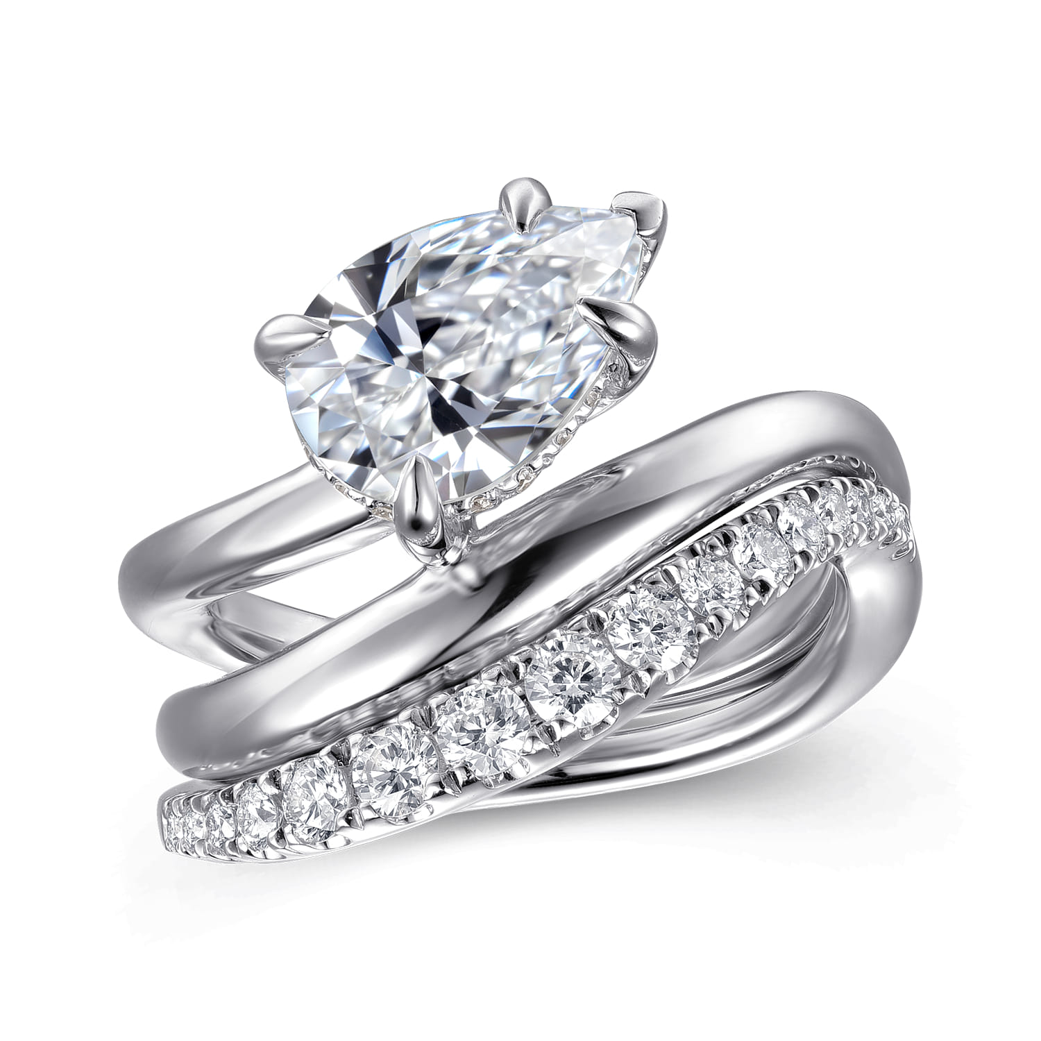 Eleanora - 14K White Gold Pear Shape Diamond Wrap Engagement Ring - 0.08 ct - Shot 4