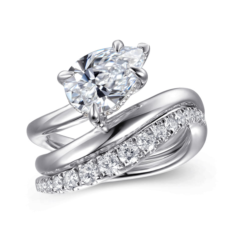Eleanora - 14K White Gold Pear Shape Diamond Wrap Engagement Ring - 0.08 ct - Shot 4