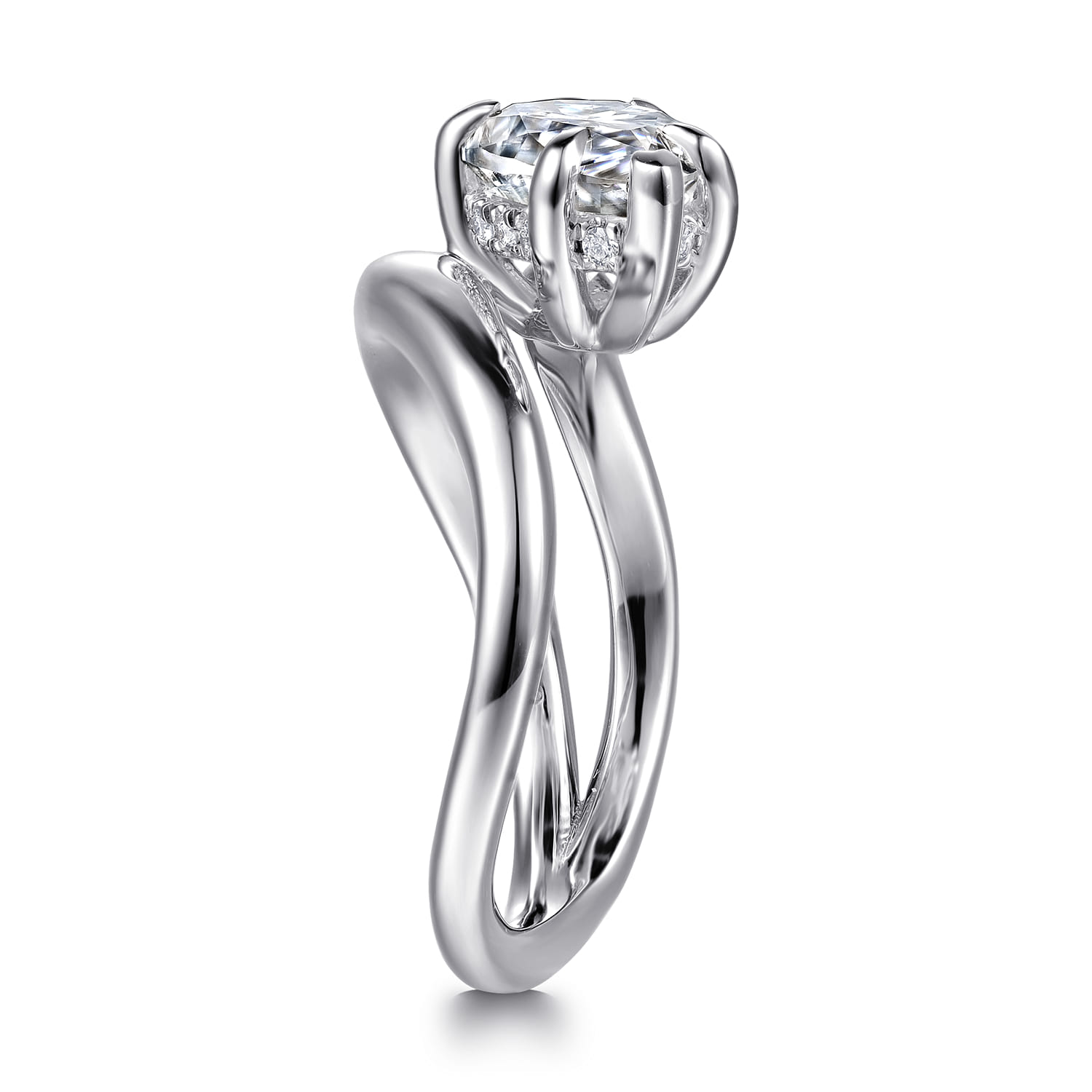 Eleanora - 14K White Gold Pear Shape Diamond Wrap Engagement Ring - 0.08 ct - Shot 5