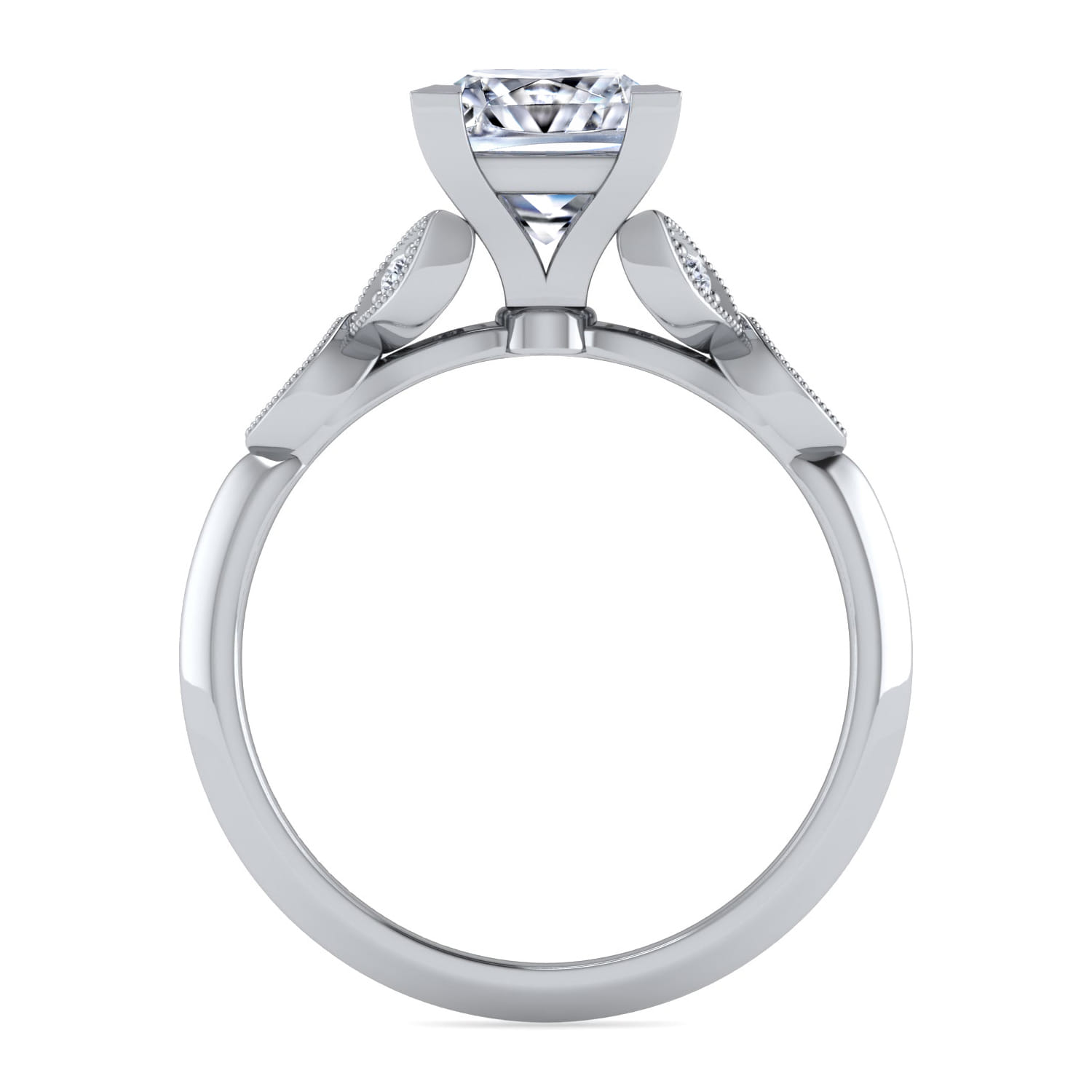 Eliza - Vintage Inspired 14K White Gold Split Shank Princess Cut Diamond Engagement Ring - 0.07 ct - Shot 2