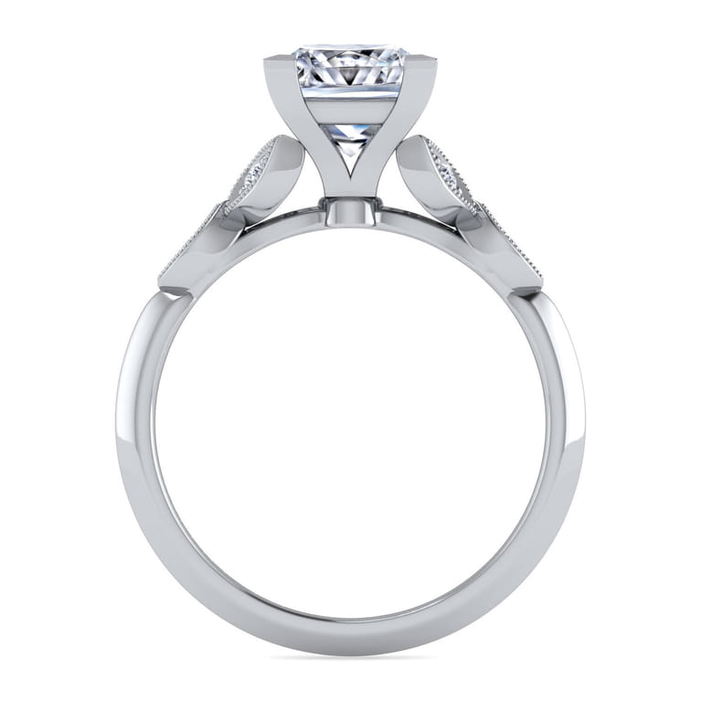 Eliza - Vintage Inspired 14K White Gold Split Shank Princess Cut Diamond Engagement Ring - 0.07 ct - Shot 2