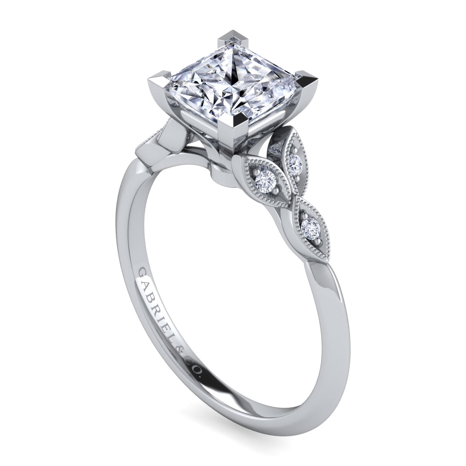 Eliza - Vintage Inspired 14K White Gold Split Shank Princess Cut Diamond Engagement Ring - 0.07 ct - Shot 3