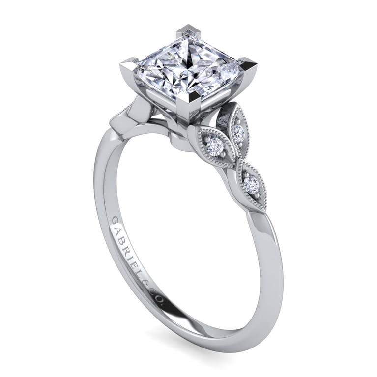 Eliza - Vintage Inspired 14K White Gold Split Shank Princess Cut Diamond Engagement Ring - 0.07 ct - Shot 3