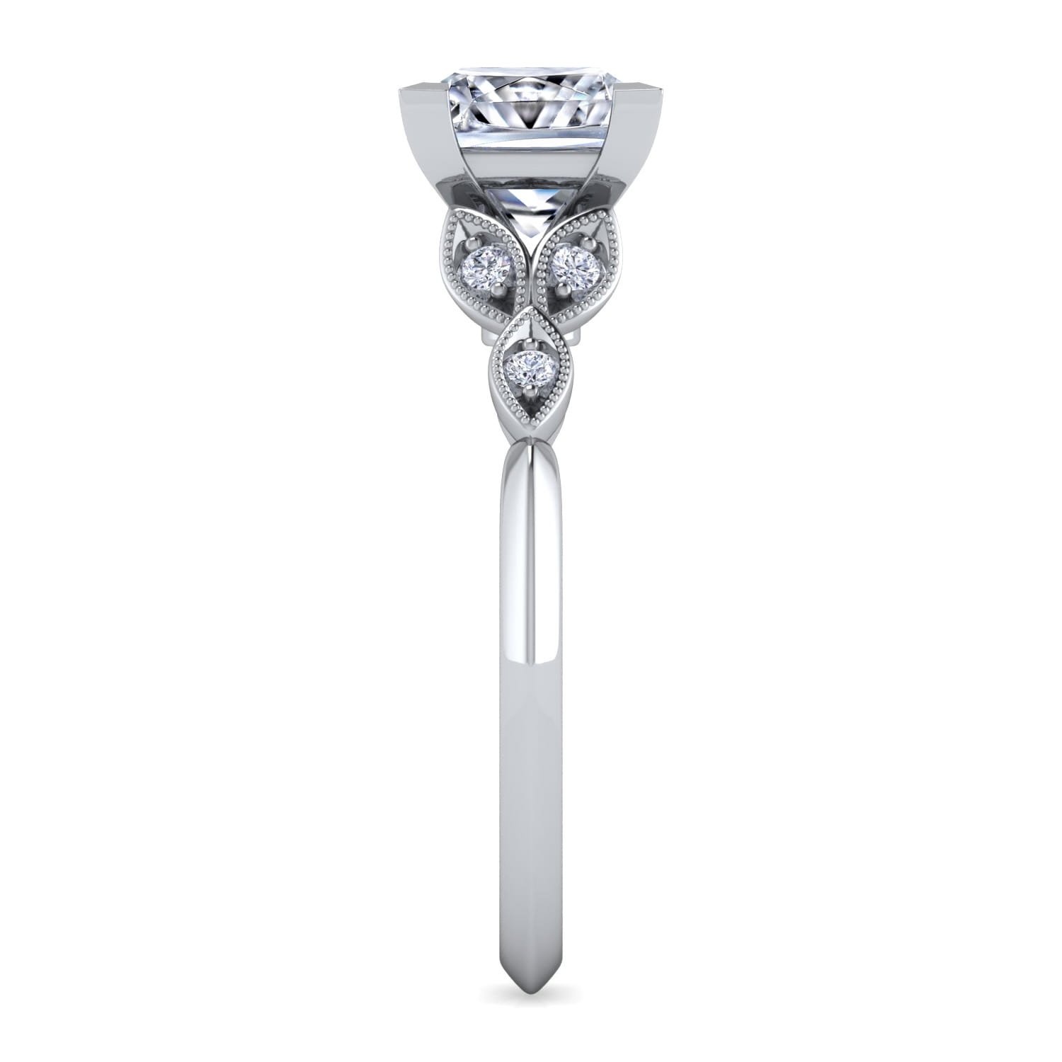 Eliza - Vintage Inspired 14K White Gold Split Shank Princess Cut Diamond Engagement Ring - 0.07 ct - Shot 5