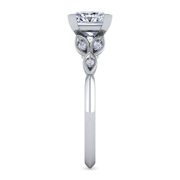 Eliza - Vintage Inspired 14K White Gold Split Shank Princess Cut Diamond Engagement Ring - 0.07 ct - Shot 5