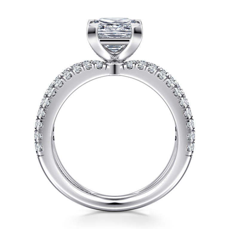 Elite - 14K White Gold Split Shank Princess Cut Diamond Engagement Ring - 0.55 ct - Shot 2
