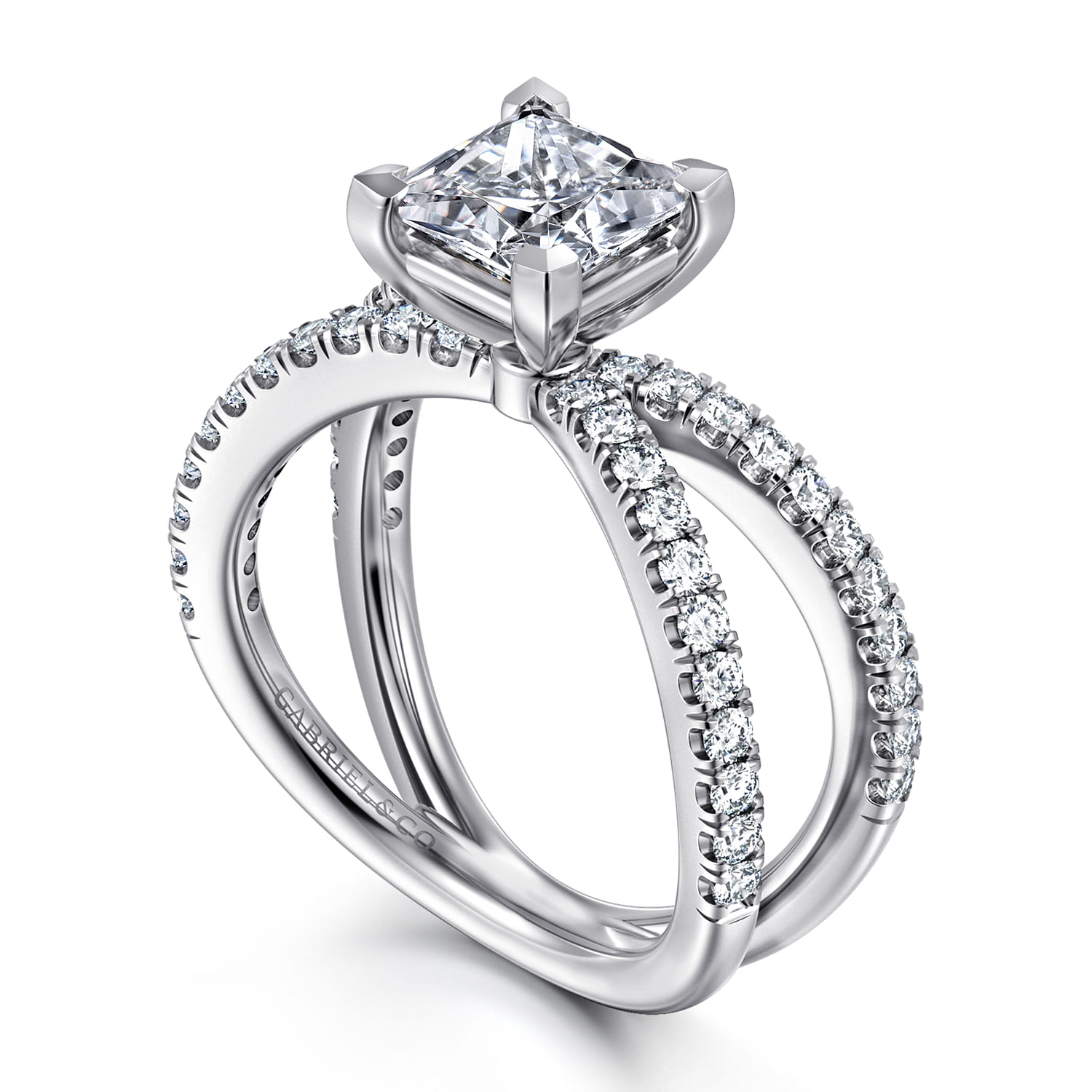 Elite - 14K White Gold Split Shank Princess Cut Diamond Engagement Ring - 0.55 ct - Shot 3