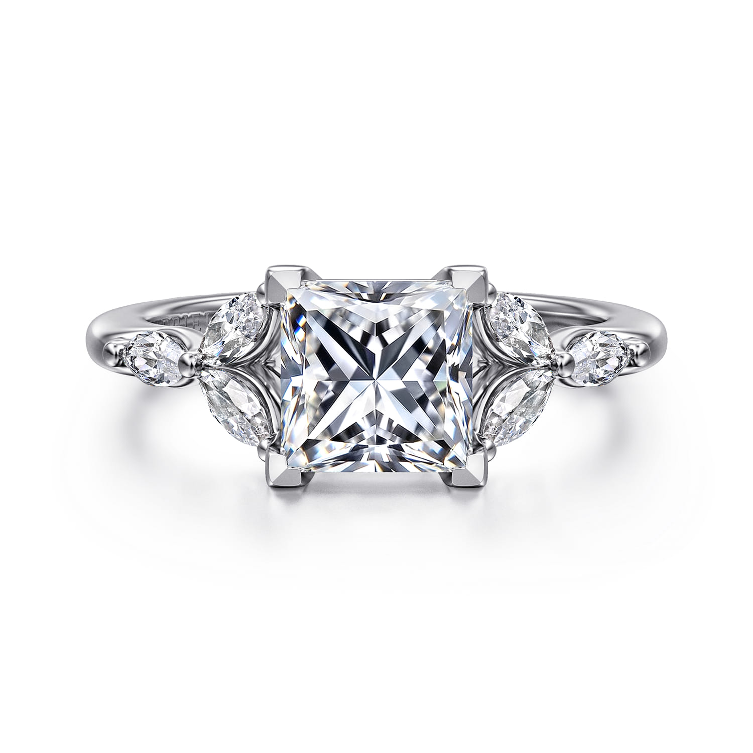 Adella - 14K White Gold Princess Cut Diamond Engagement Ring - 0.4 ct - Shot 1