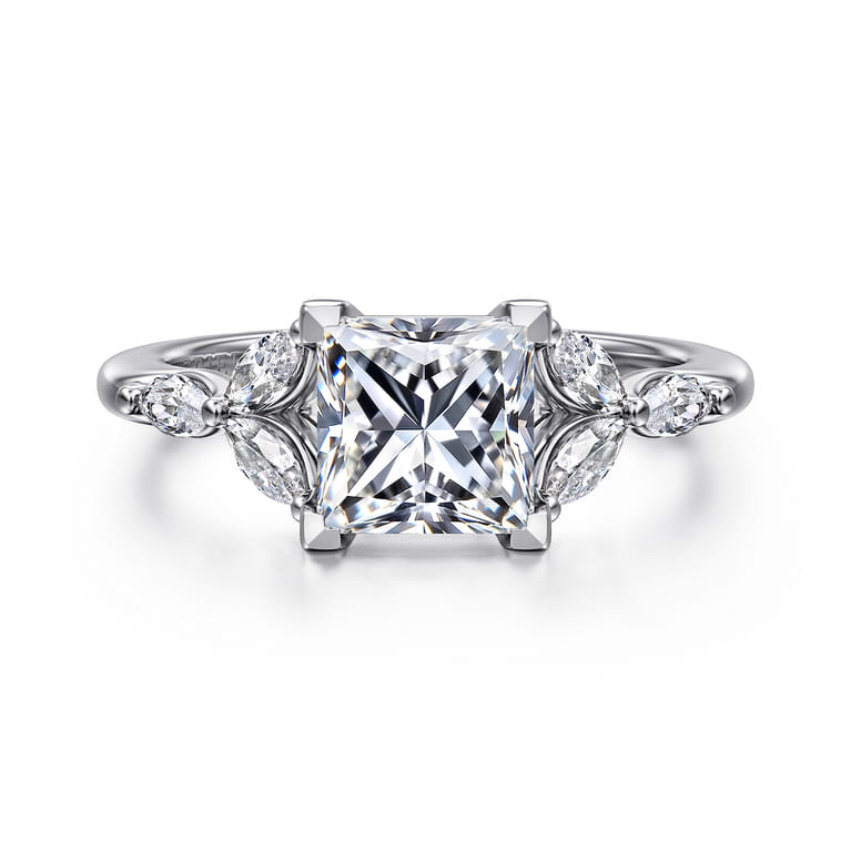 Adella - 14K White Gold Princess Cut Diamond Engagement Ring - 0.4 ct - Shot 1