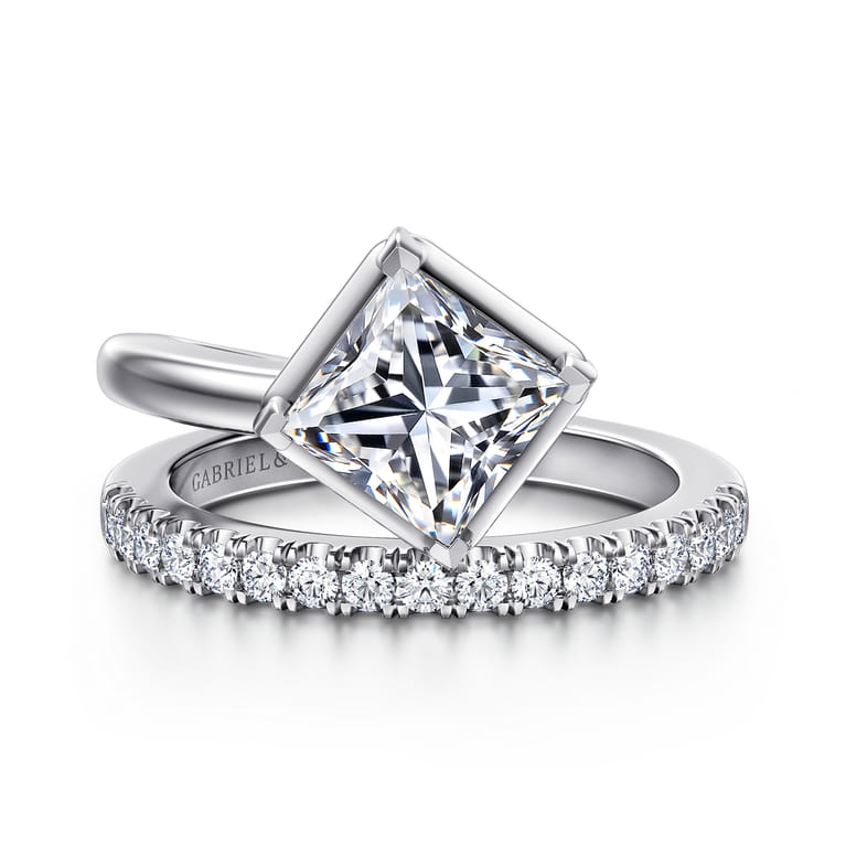 Margo - 14K White Gold Bezel Prong Princess Cut Wrap Engagement Ring - 0.3 ct - Shot 1