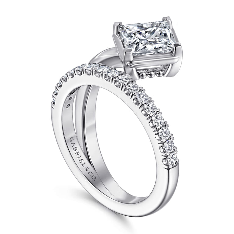 Margo - 14K White Gold Bezel Prong Princess Cut Wrap Engagement Ring - 0.3 ct - Shot 3