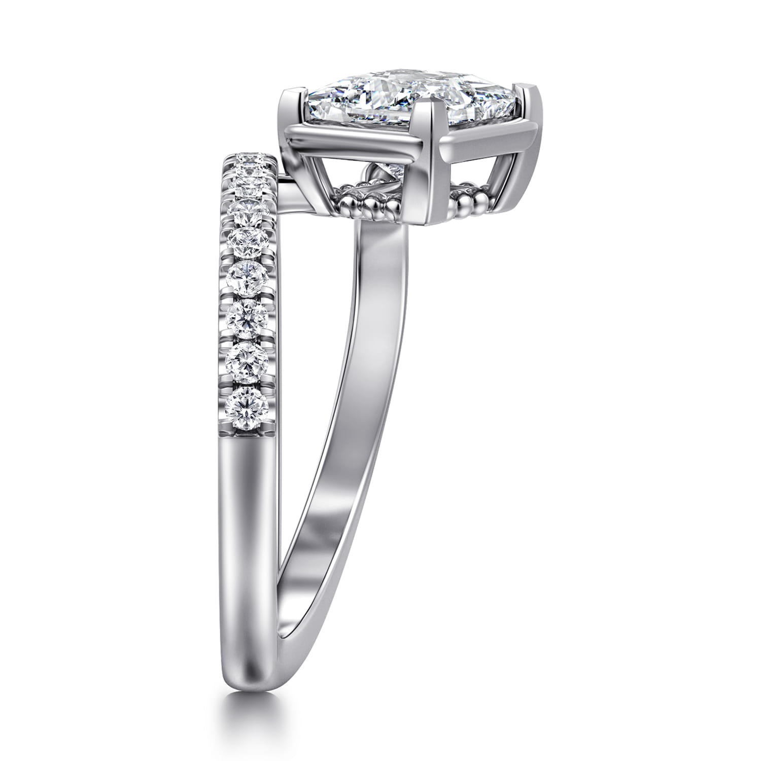 Margo - 14K White Gold Bezel Prong Princess Cut Wrap Engagement Ring - 0.3 ct - Shot 4