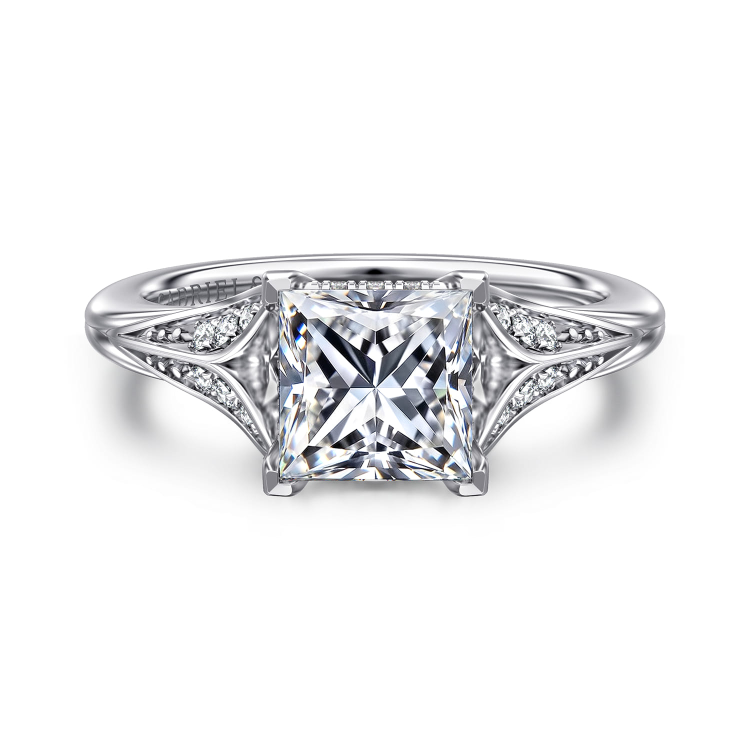 Taye - 14K White Gold Split Shank Princess Cut Diamond Engagement Ring - 0.16 ct - Shot 1