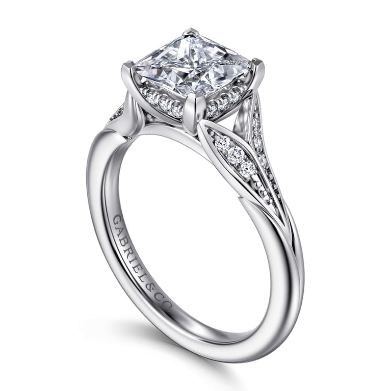 Taye - 14K White Gold Split Shank Princess Cut Diamond Engagement Ring - 0.16 ct - Shot 3