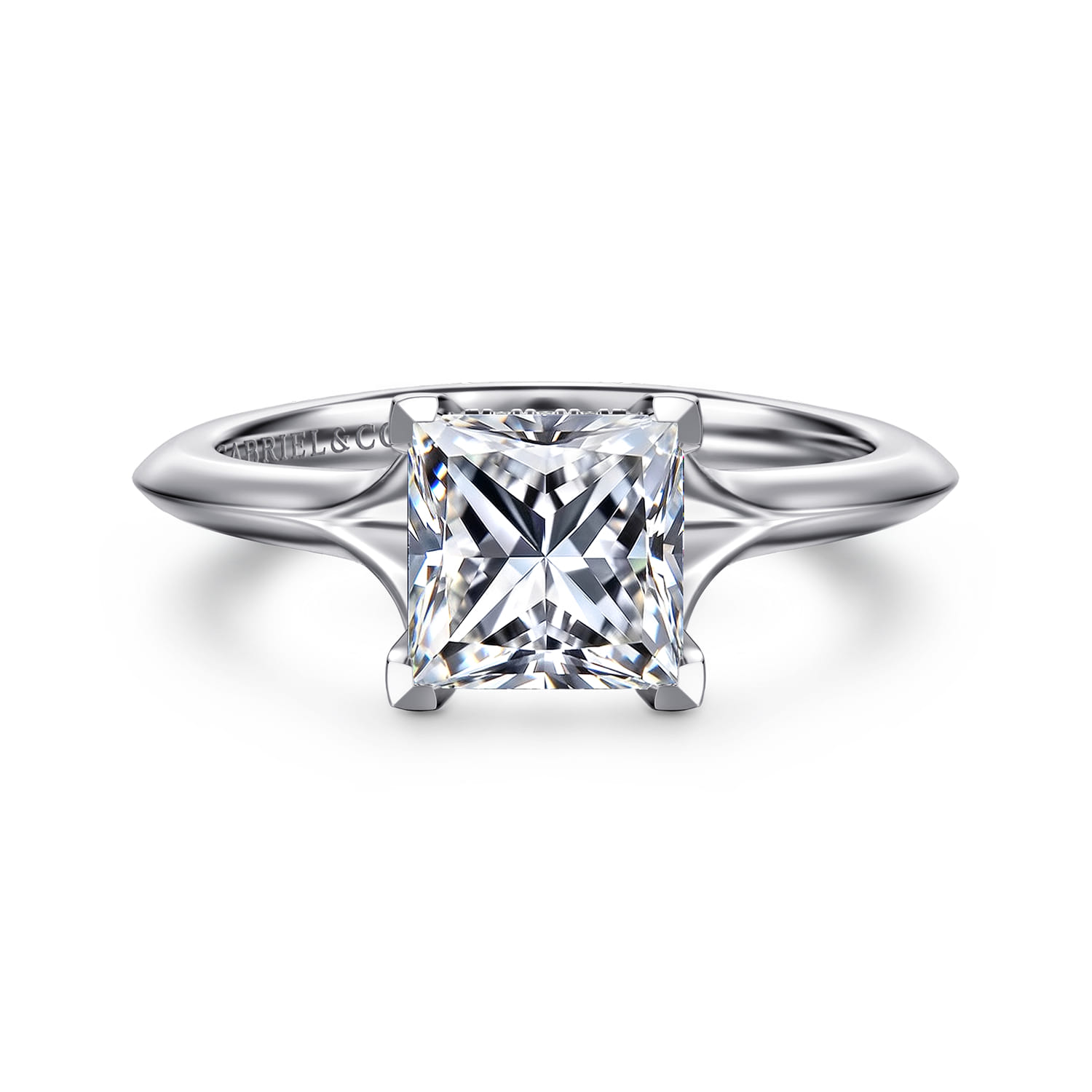 Alden - 14K White Gold Split Shank Princess Cut Diamond Engagement Ring - 0.05 ct - Shot 1