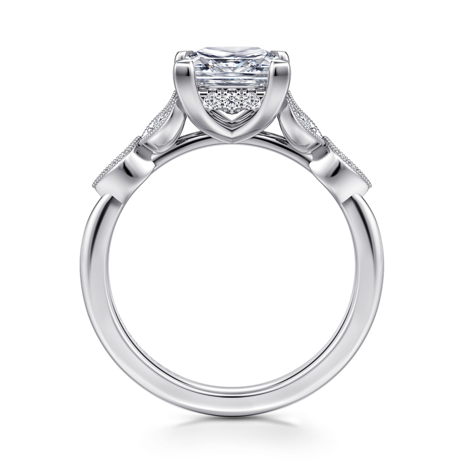 Brigida - Vintage Inspired 14K White Gold Princess Cut Diamond Engagement Ring - 0.15 ct - Shot 2