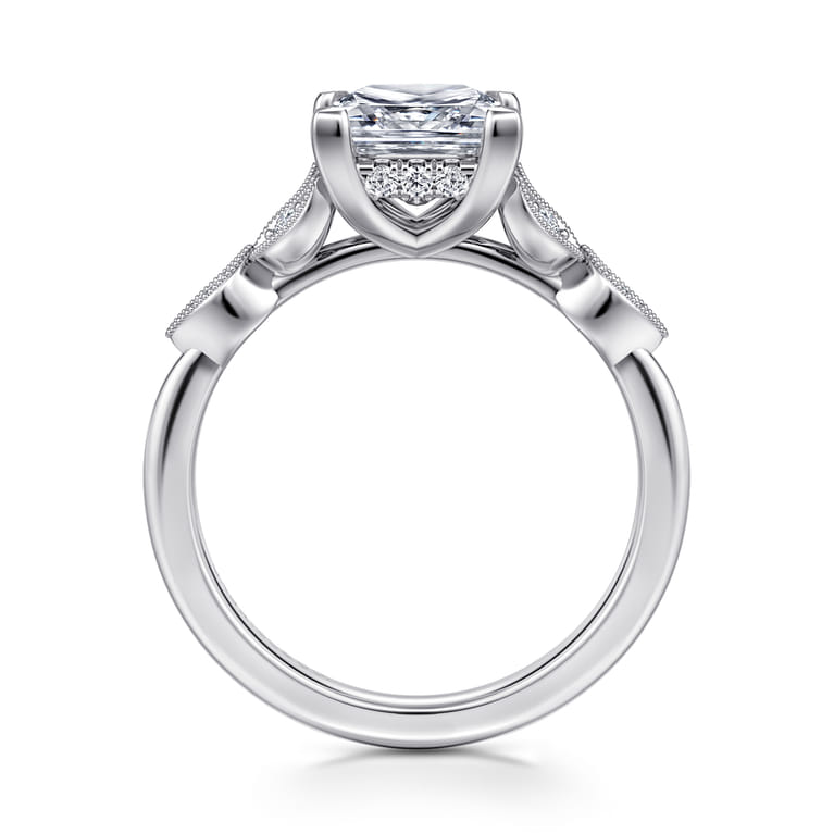Brigida - Vintage Inspired 14K White Gold Princess Cut Diamond Engagement Ring - 0.15 ct - Shot 2