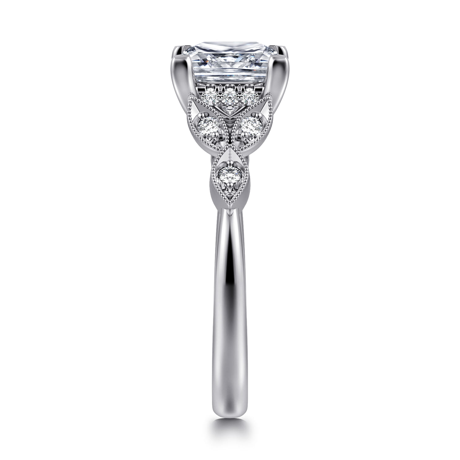 Brigida - Vintage Inspired 14K White Gold Princess Cut Diamond Engagement Ring - 0.15 ct - Shot 4