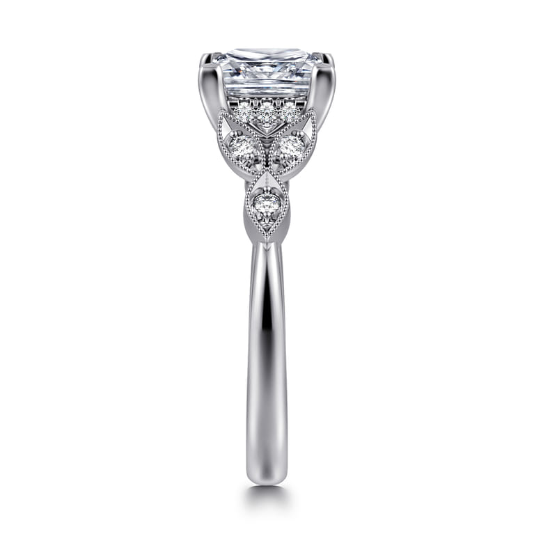 Brigida - Vintage Inspired 14K White Gold Princess Cut Diamond Engagement Ring - 0.15 ct - Shot 4