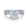 Aisha - 14K White Gold Split Shank Round Aquamarine and Diamond Engagement Ring - 0.5 ct