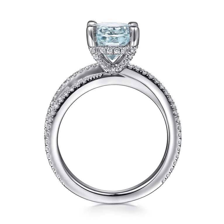 Aisha - 14K White Gold Split Shank Round Aquamarine and Diamond Engagement Ring - 0.5 ct - Shot 2