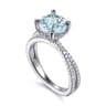 Aisha - 14K White Gold Split Shank Round Aquamarine and Diamond Engagement Ring - 0.5 ct