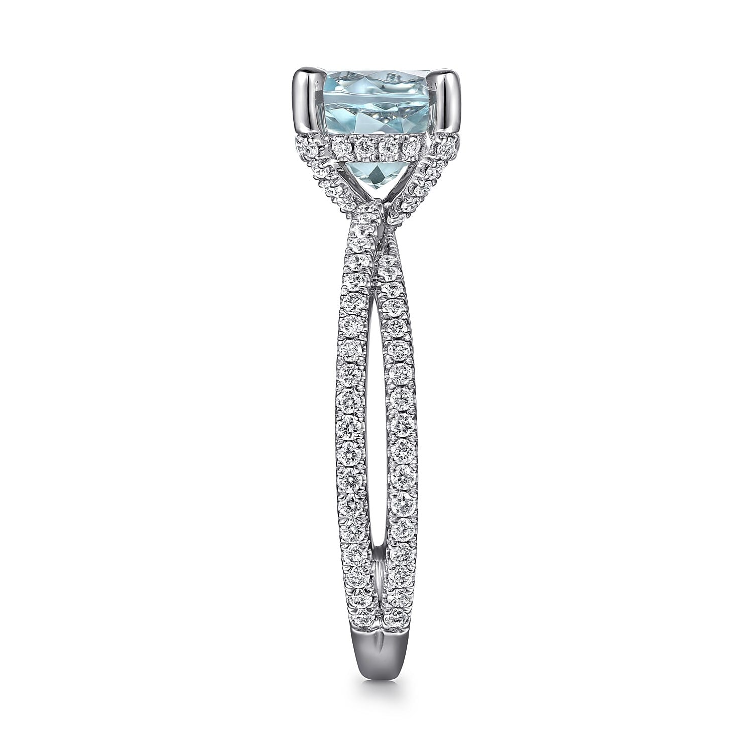 Aisha - 14K White Gold Split Shank Round Aquamarine and Diamond Engagement Ring - 0.5 ct - Shot 5
