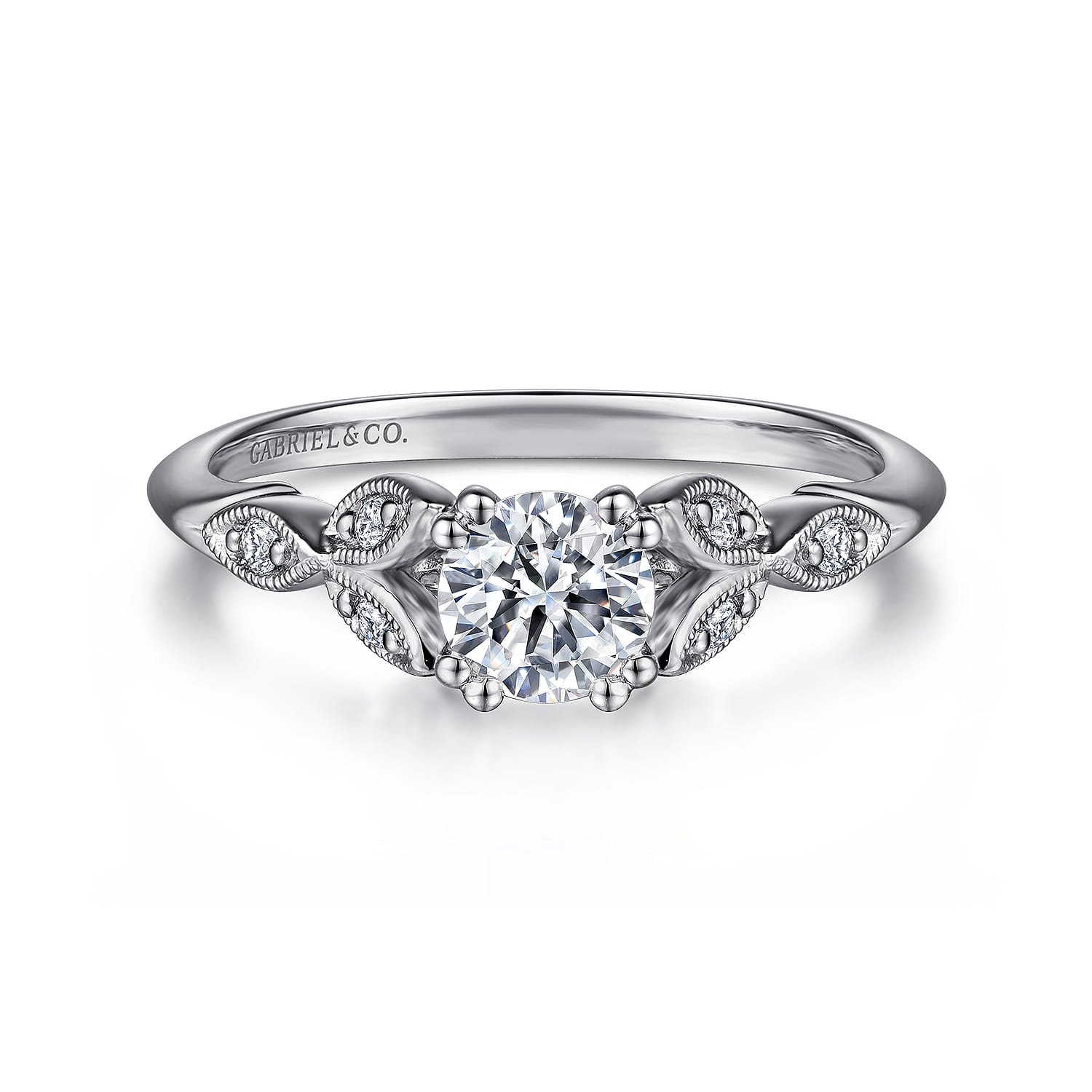 Celia - 14K White Gold Round Diamond Engagement Ring - 0.07 ct - Shot 1