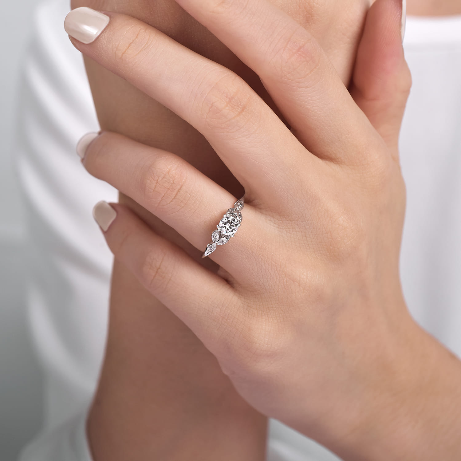 Celia - 14K White Gold Round Diamond Engagement Ring - 0.07 ct - Shot 6