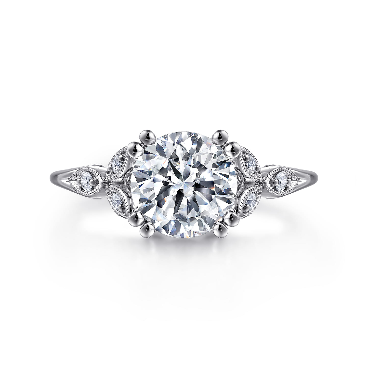 Celia - Vintage Inspired 14K White Gold Round Diamond Engagement Ring - 0.07 ct - Shot 1