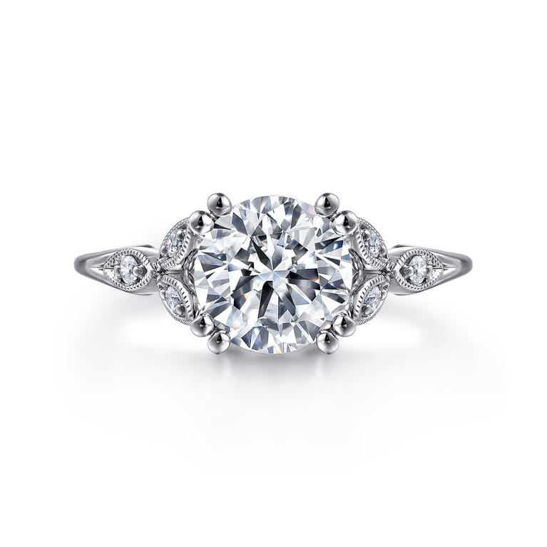Celia - Vintage Inspired 14K White Gold Round Diamond Engagement Ring - 0.07 ct - Shot 1