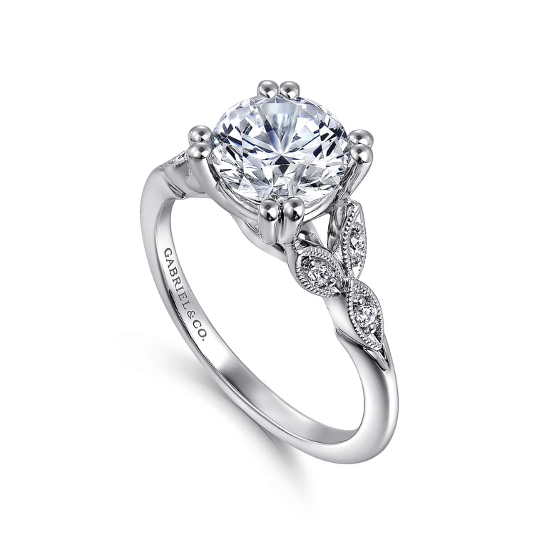 Celia - Vintage Inspired 14K White Gold Round Diamond Engagement Ring - 0.07 ct - Shot 3