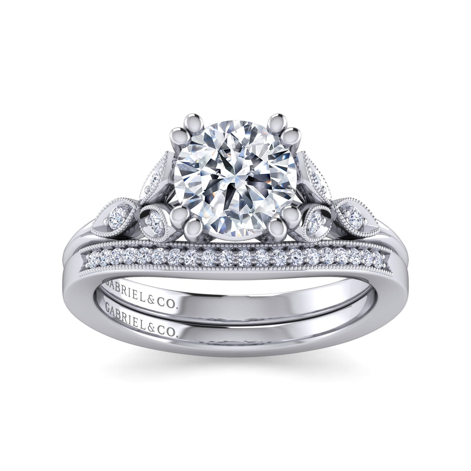 Celia - Vintage Inspired 14K White Gold Round Diamond Engagement Ring - 0.07 ct - Shot 4