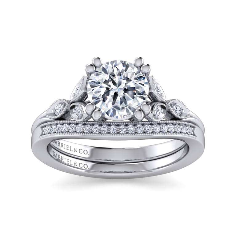 Celia - Vintage Inspired 14K White Gold Round Diamond Engagement Ring - 0.07 ct - Shot 4