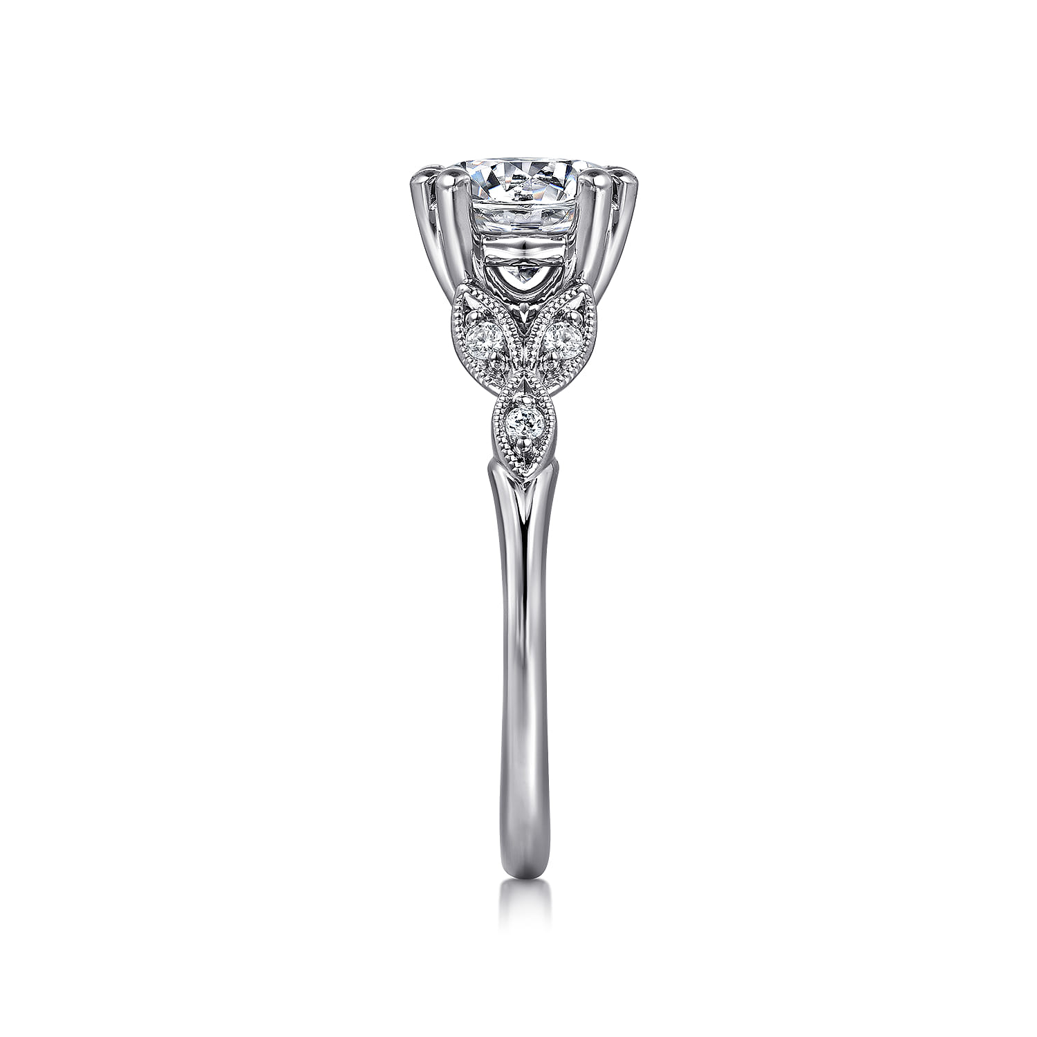 Celia - Vintage Inspired 14K White Gold Round Diamond Engagement Ring - 0.07 ct - Shot 5