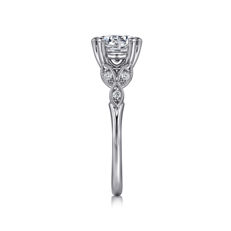 Celia - Vintage Inspired 14K White Gold Round Diamond Engagement Ring - 0.07 ct - Shot 5
