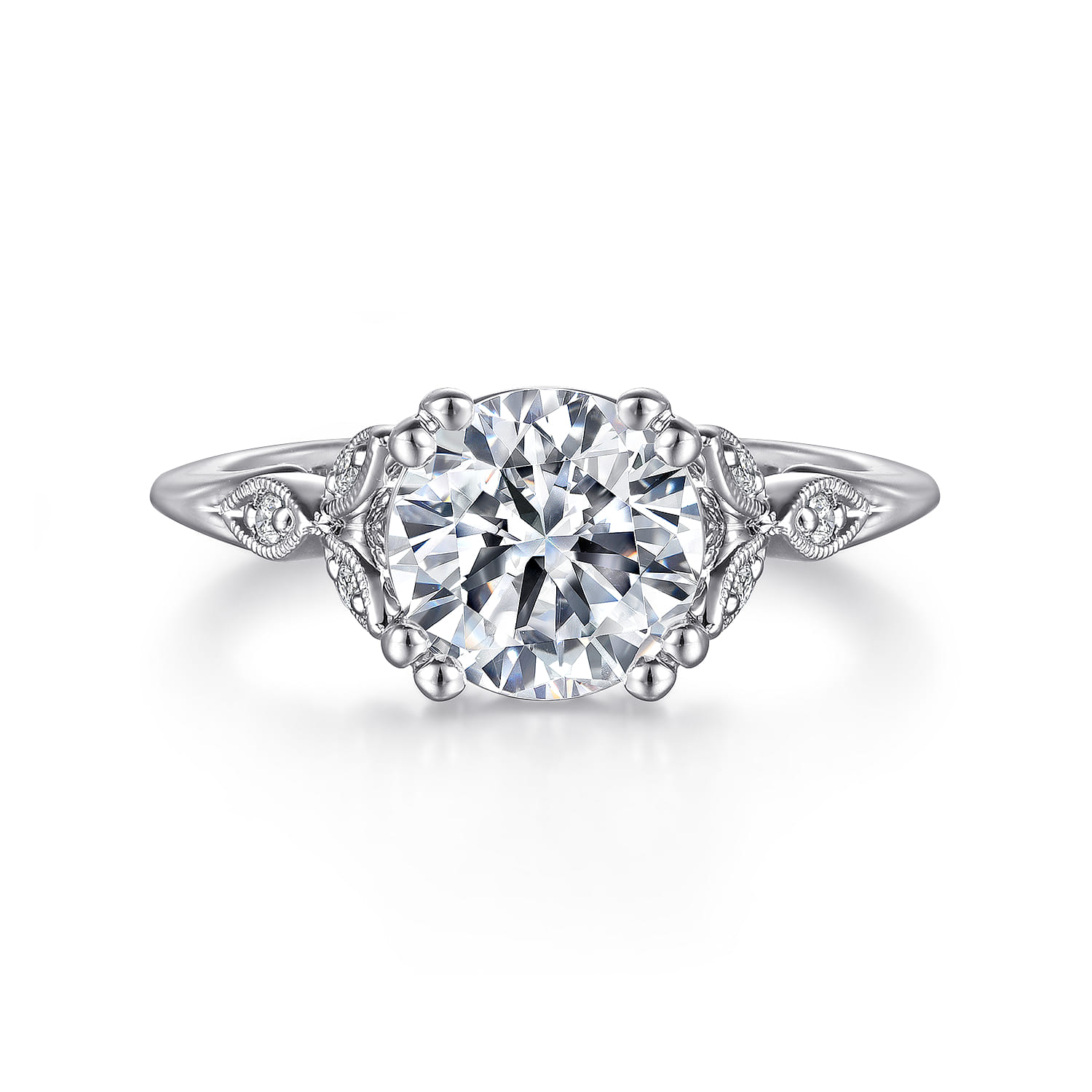 Celia - Vintage Inspired 14K White Gold Round Diamond Engagement Ring - 0.07 ct - Shot 1