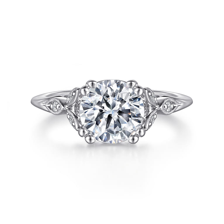 Celia - Vintage Inspired 14K White Gold Round Diamond Engagement Ring - 0.07 ct - Shot 1