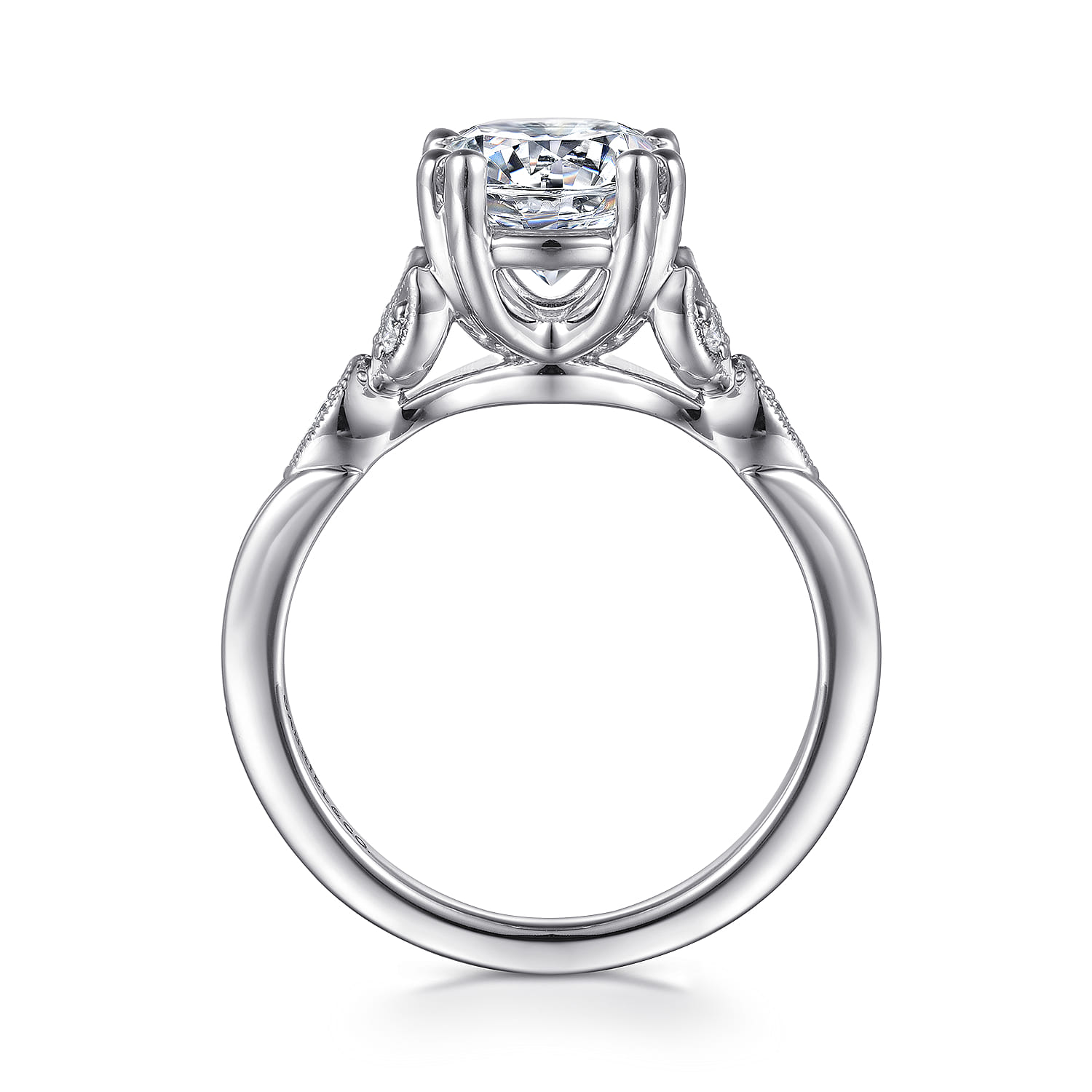 Celia - Vintage Inspired 14K White Gold Round Diamond Engagement Ring - 0.07 ct - Shot 2