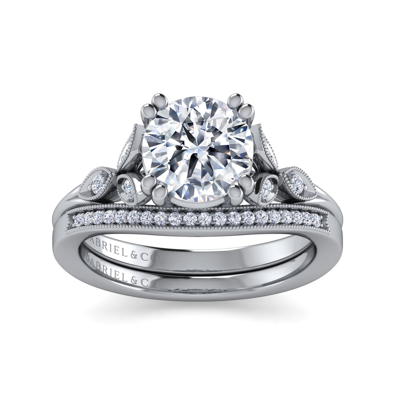 Celia - Vintage Inspired 14K White Gold Round Diamond Engagement Ring - 0.07 ct - Shot 4