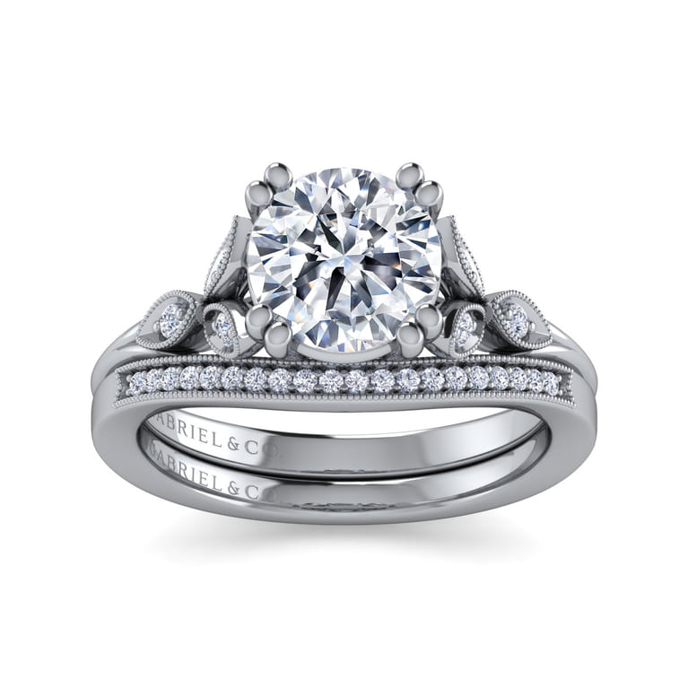 Celia - Vintage Inspired 14K White Gold Round Diamond Engagement Ring - 0.07 ct - Shot 4