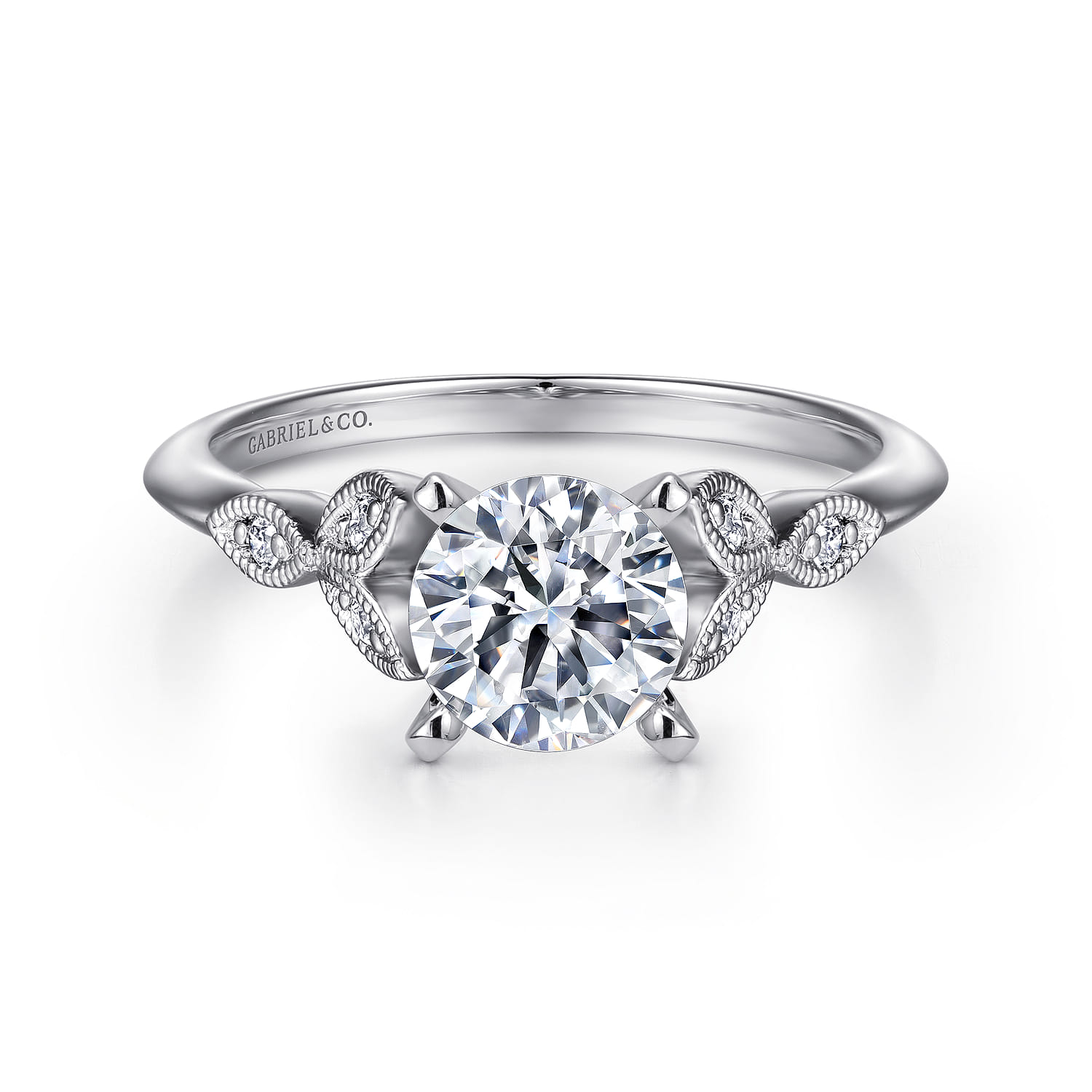 Eliza - Vintage Inspired 14K White Gold Split Shank Round Diamond Engagement Ring - 0.07 ct - Shot 1