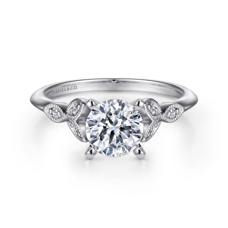 Eliza - Vintage Inspired 14K White Gold Split Shank Round Diamond Engagement Ring - 0.07 ct - Shot 1